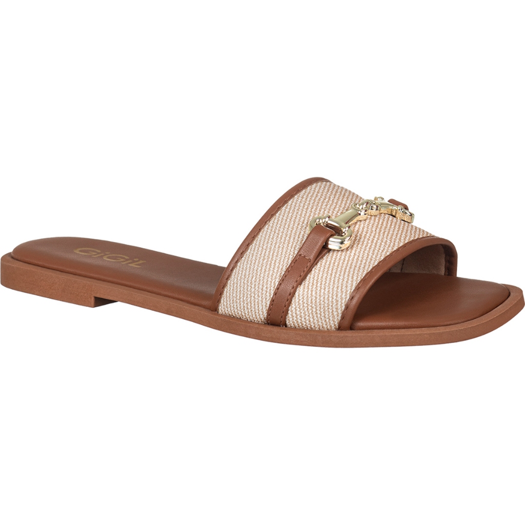 Sandália Rasteirinha Feminina Bridão Metalizado Bico Quadrado Confortável Estilosa GiGiL