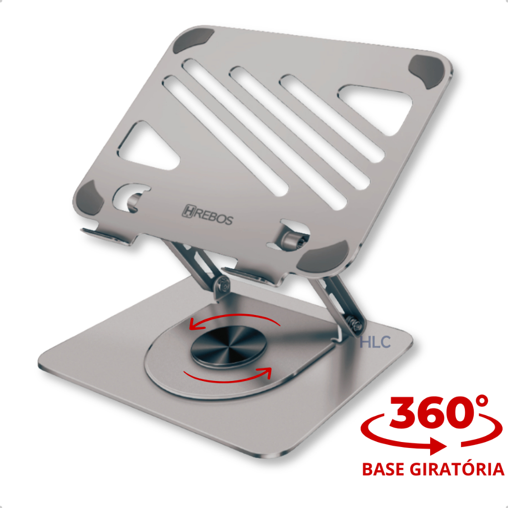 Suporte De Mesa Ajustável Para Notebook E Macbook Gira 360° de Metal Dobrável Portátil e Giratório