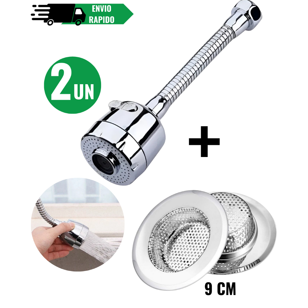 Kits Bico e ralo Torneira Extensor Alongador Adaptador Flexível Pias 360 Ralo inox pra pia