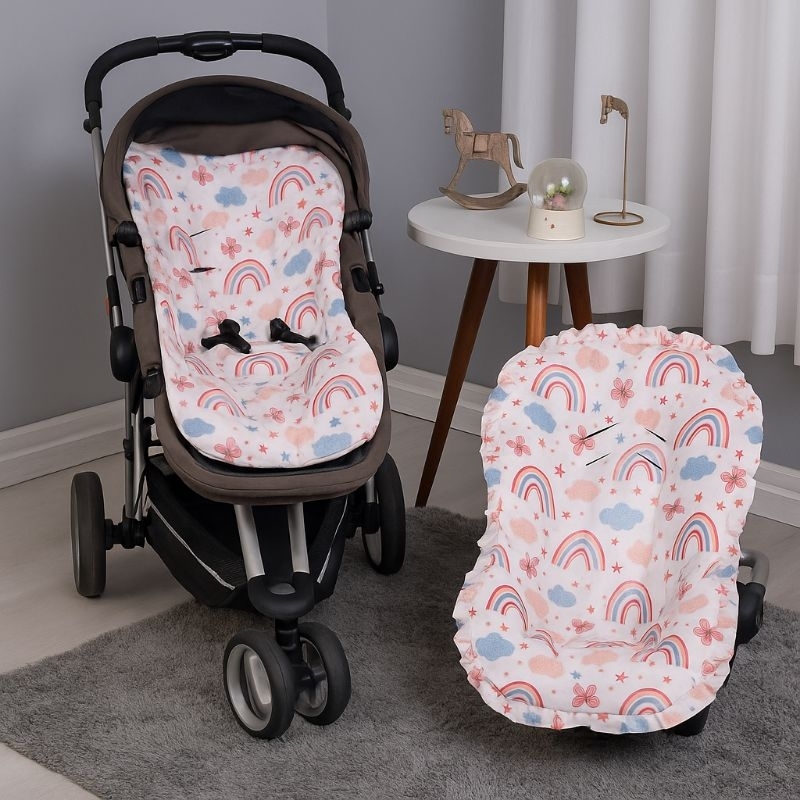 Kit Conjunto Capa de Carrinho e Capa de Bebê Conforto Universal Estampado 100% Algodão em Oferta na Shopee