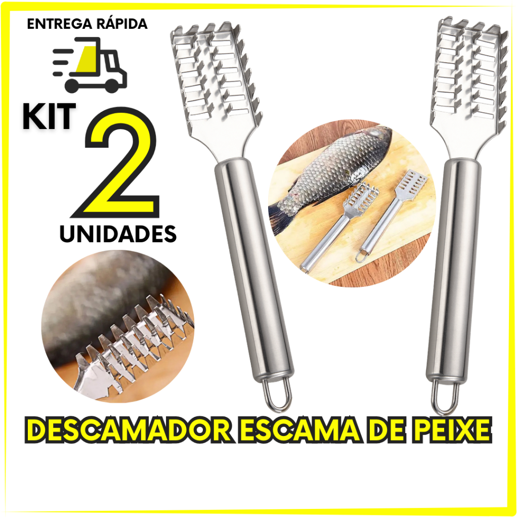 Kit 2 Escamador de Peixe Inox Profissional Descamador Removedor de Escamas Cozinha Pesca Premium