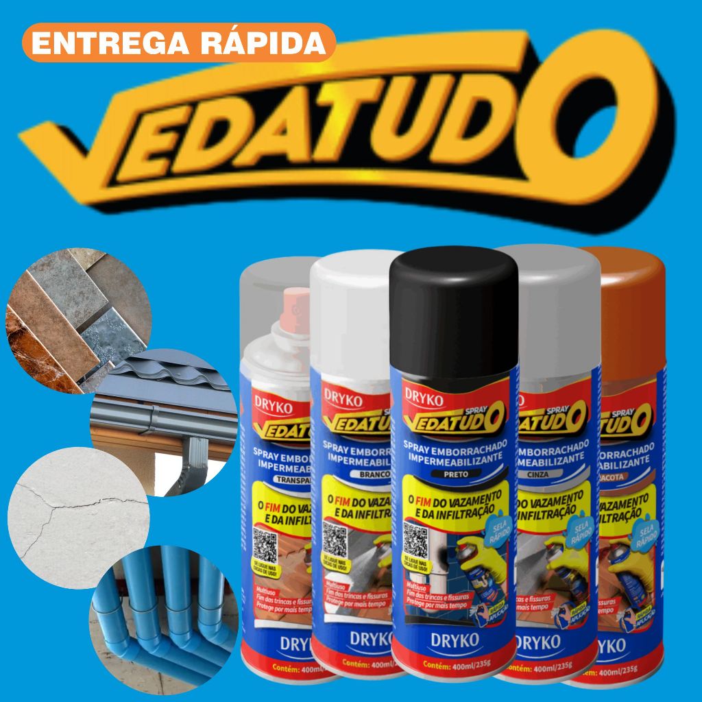 Spray Veda Tudo Borracha Líquida Impermeabilizante Dryko Reparos Transparente 100ml a 400ml OFICIAL