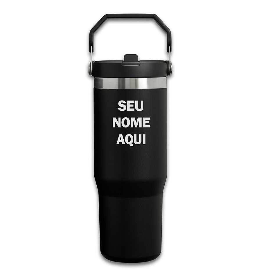 Garrafa Térmica 900ML Personalizada a Laser Com Alça Flip Tumbl Aço Inoxidável Com Canudo P/ Academia Trabalho Caminhada
