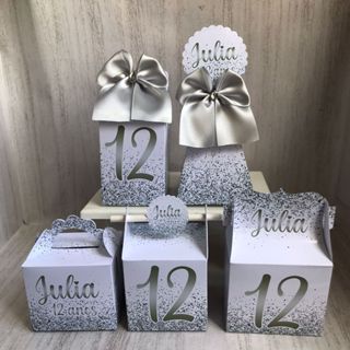 PEGUE E MONTE - Kit Festa Personalizados 15 anos/ Branco e Prata / Lembrancinhas/ Caixinhas de festa em Oferta na Shopee
