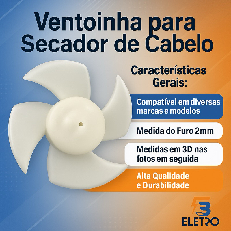 Ventoinha Hélice para Secador de Cabelo Mondial Power Shine SC-13 Reforçada 4 pás (SNC-01/SC-36/SC-37)