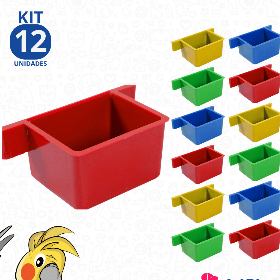 Kit 12 Comedouro Coxinho Lateral 30ml Para Canário Belga Periquito Australiano Passarinhos Aves Jel Plast