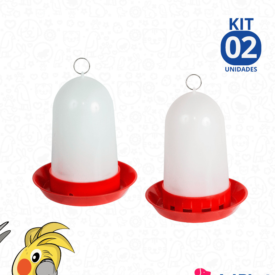 Kit 1 Comedouro 1 Bebedouro Automático Aves Codorna e Pinto 750ml Jel Plast 2 Unidades