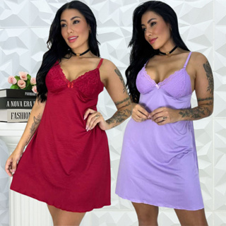 Kit 2 Camisola Renda Feminina Pijama Sexy Sensual Lingerie Conforto Linha Noite sem Bojo em Oferta na Shopee
