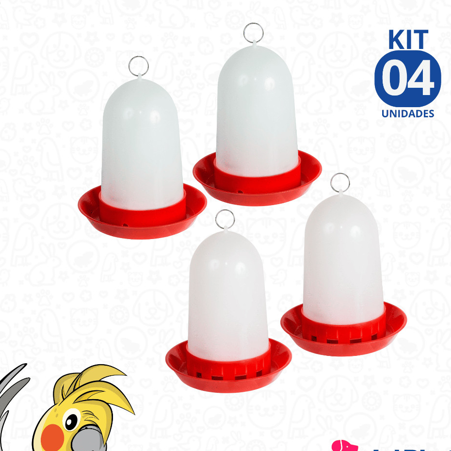 Kit 2 Comedouro 2 Bebedouro Automático Aves Codorna e Pinto 750ml Jel Plast 4 Unidades