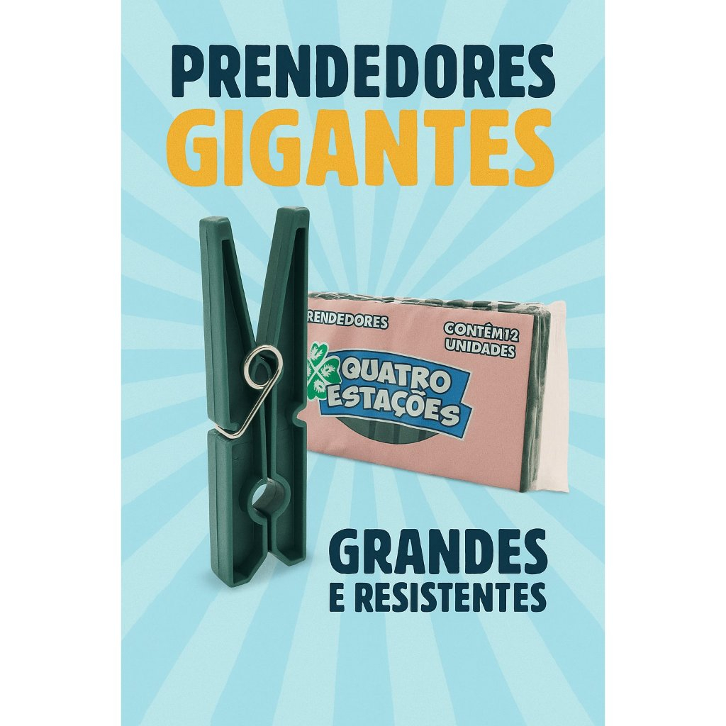 PRENDEDOR DE PLÁSTICO ROUPA GRANDE EXTRA FORTE PREGADOR VARAL, RESISTENTE, MOLA REFORÇADA.