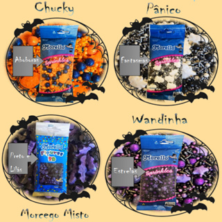 CONFEITO DE AÇÚCAR  SPRINKLES DIVERSOS MODELOS  E CORES 60GR E FIGURAS 3D 40GR HALLOWENNN A SUA ESCOLHA MORELLO em Oferta na Shopee