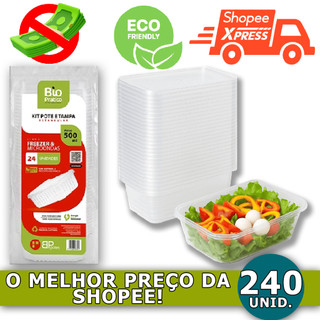 240 Pote de Marmita Retangular Com Tampa Descartável 500 ml