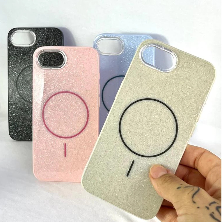 Caoa Apple iPhone 16e com Brilho em Glitter e Magsafe + Película da Câmera Brilhante Case Capinha *