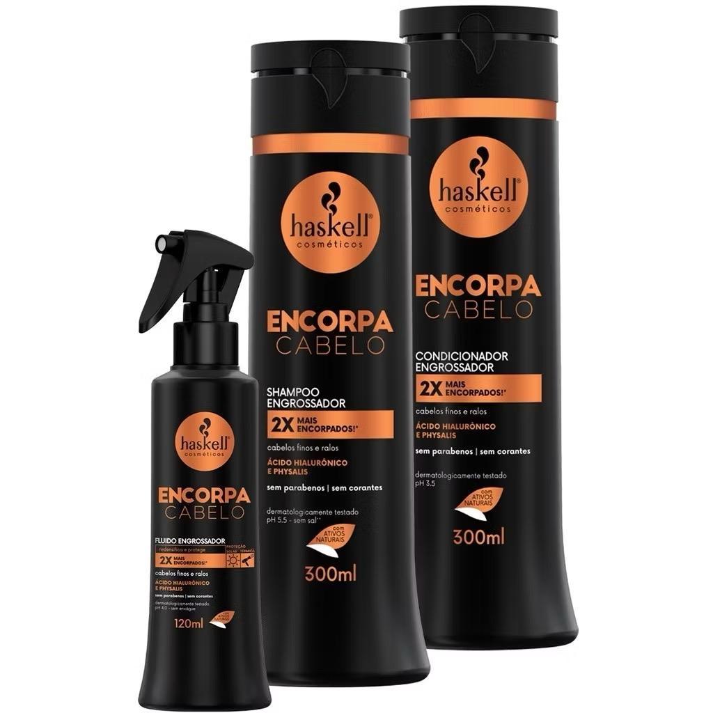 Kit Shampoo Condicionador 300ml Encorpa Cabelo e Fluido Engrossador 120ml Haskell