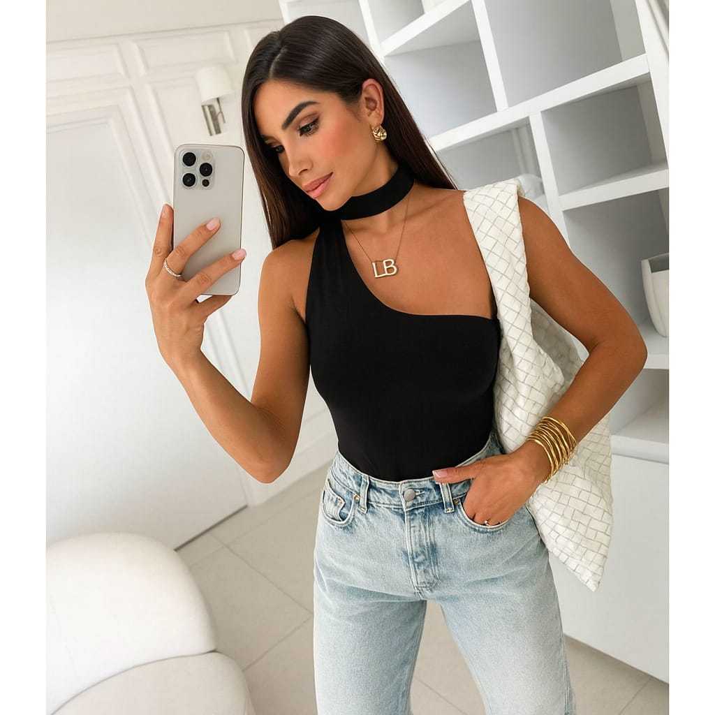 Blusa Feminina Nula Manga Gola Colar Choker Suplex Premium Elegante Básica