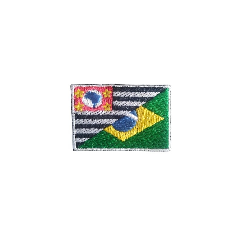 Patch Bordado Bandeira São Paulo Brasil com Carrapicho, para Costura, Velcro ou Termocolante