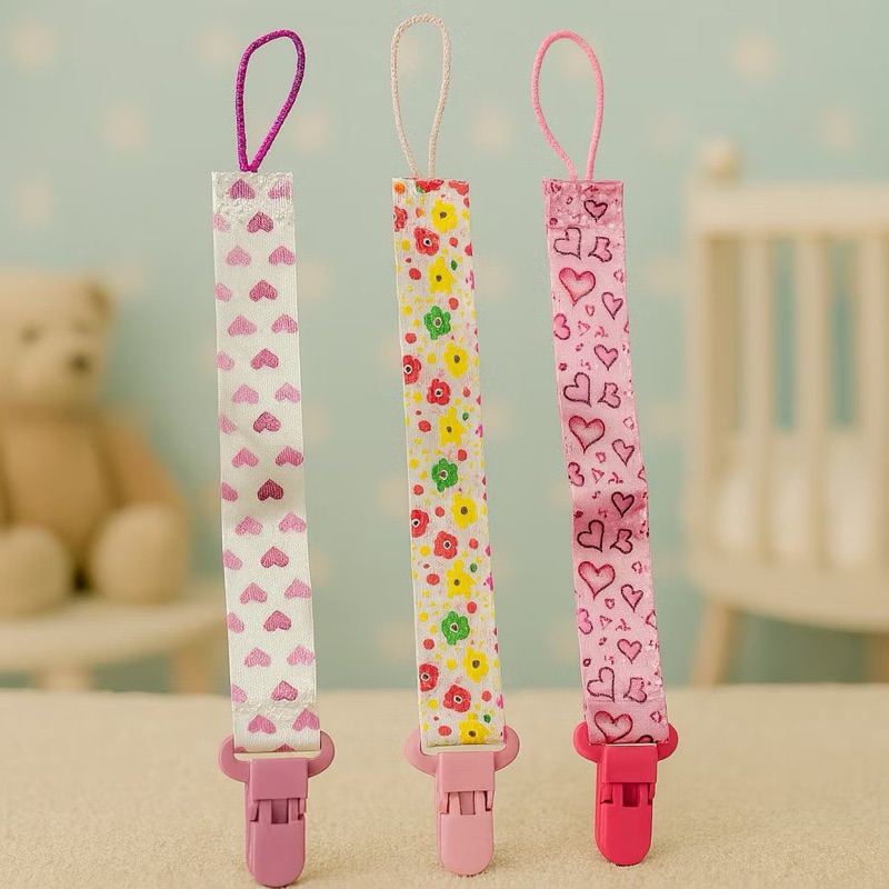 Kit 3 Prendedor de Chupeta Bico para MeninA com Presilha e Cordão Confete e Elefante