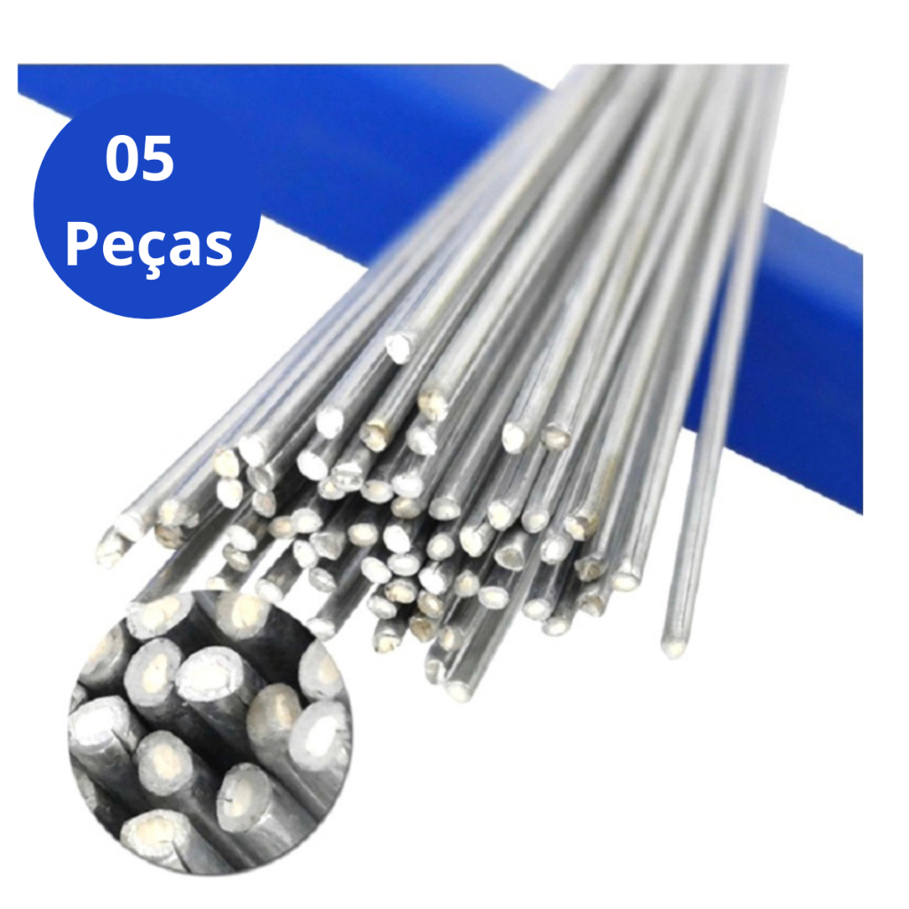 Vareta Solda Mágica Alumínio com Fluxo Interno Baixa Temperatura Barra Ferro Inox Metal- Kit 05 Peças