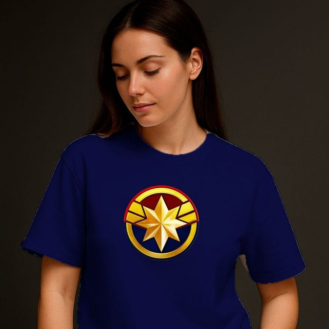 Camiseta Feminina Camisa Tshirt 100% Algodão Capitã Marvel Herói Liga da Justiça Super Heróis