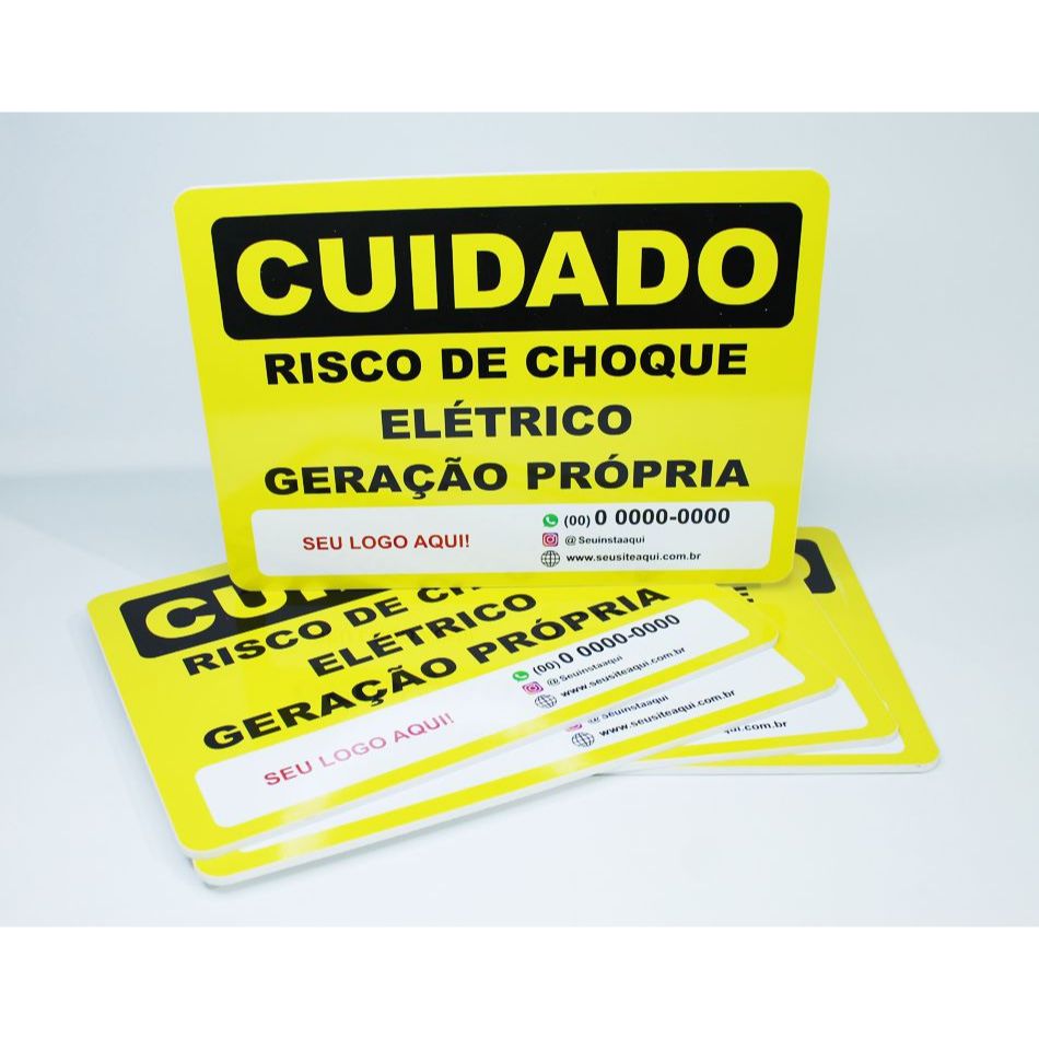 Kit 10 Placa Cuidado Risco Choque elétrico Geração Própria Energia Solar Personalizada 25x18cm PVC