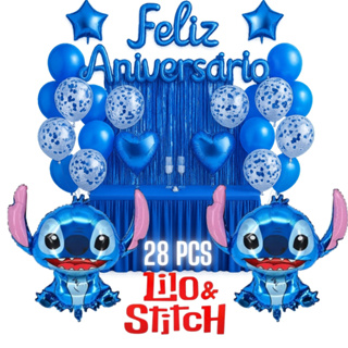 Kit 28 Pcs Balão Lilo Stitch Feliz Aniversario Cortina Bexiga Festa Decoração Enfeite Happy Birthday em Oferta na Shopee