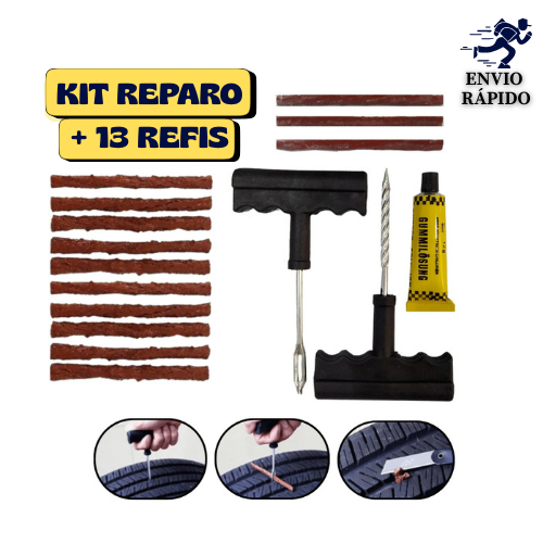 Kit Reparo + 10 ou 20 Refil Pneu Sem Câmara Moto Carro Selante Remendo Macarrão