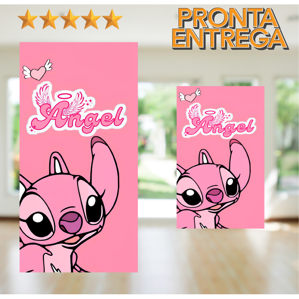 Toalha Banho e Rosto Lavabo Stitch Angel Rosa Infantil Praia Piscina Estampada em Oferta na Shopee