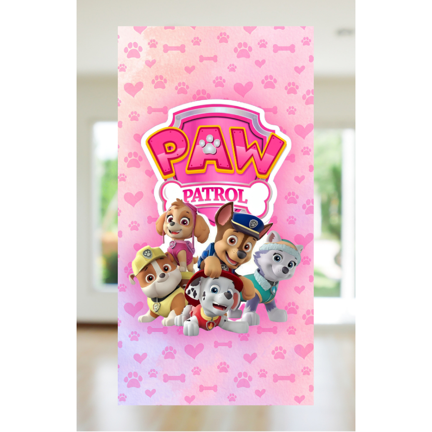 Toalha de Banho e Rosto Lavabo Patrulha Canina Rosa Feminina Praia Piscina Estampada Infantil