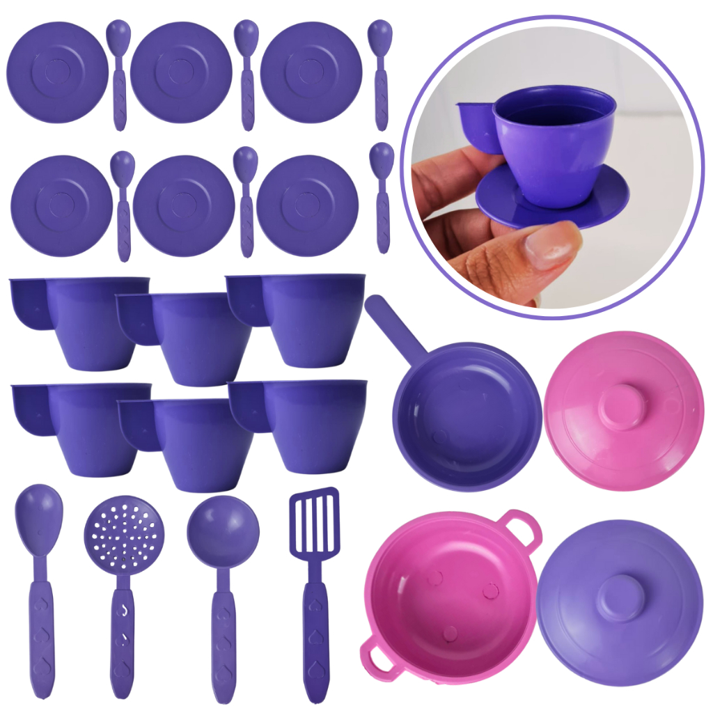Kit Cozinha Brinquedo Infantil 25 Pçs Menina Xícaras Colherzinhas Panelinhas Faz de Conta em Oferta na Shopee