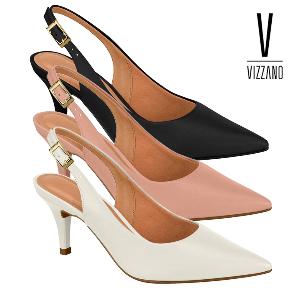 Scarpin Sapato Feminino Vizzano SlingBack Salto Médio Fino Pelica Confortável Original