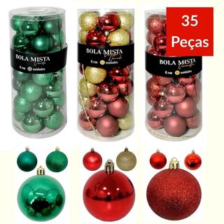 Bola de Natal 35 Unidades Mista Grande 6cm Glitter Luxo Bola Enfeite de Natal Verde Bolas para Enfeitar Árvore