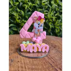 vela em biscuit baby looney tunes/ lola/ pernalonga/taz COM NOME