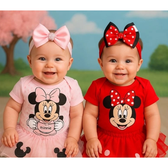 Body Temático Minnie Vermelha, Minnie Rosa Mesversario Bory Fantasia Minnie Mini Miney Minie Minei