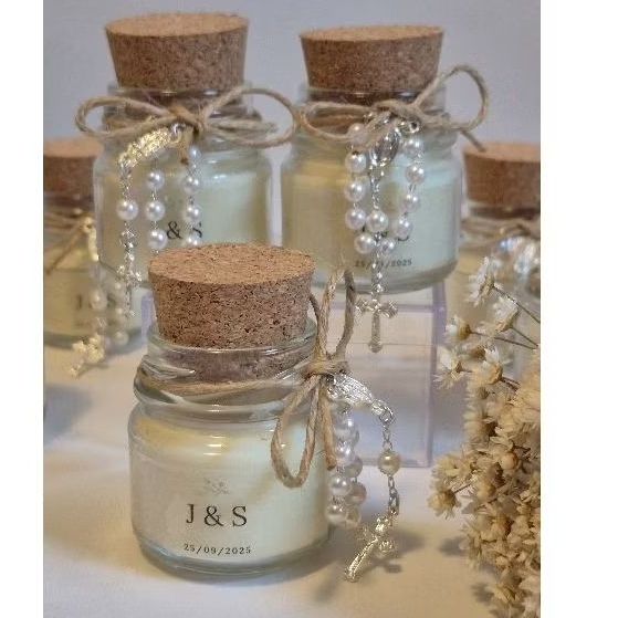Mini Vela Aromática para Lembrancinha – Maternidade, Batizado, Casamento, crisma, Eucaristia Tampa Rolha Vidro