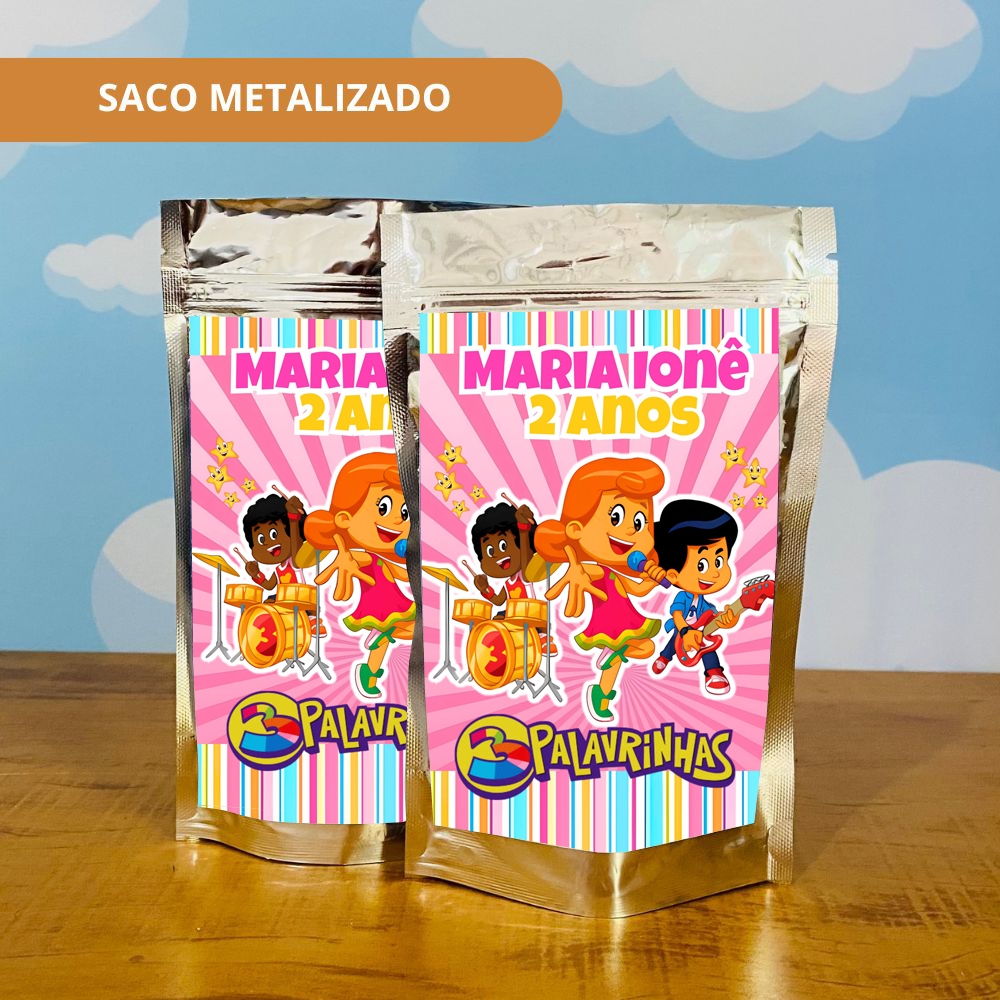 40 Saco Zip Lock Personalizado 3 PALAVRINHAS Metalizado Lembrancinha