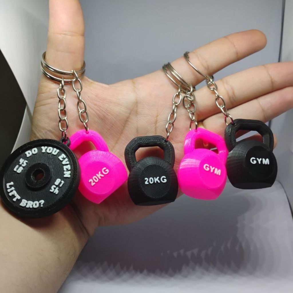 Chaveiros de Academia Anilha e Kettlebell Peso 20kg Fitness Musculação Gym 3D