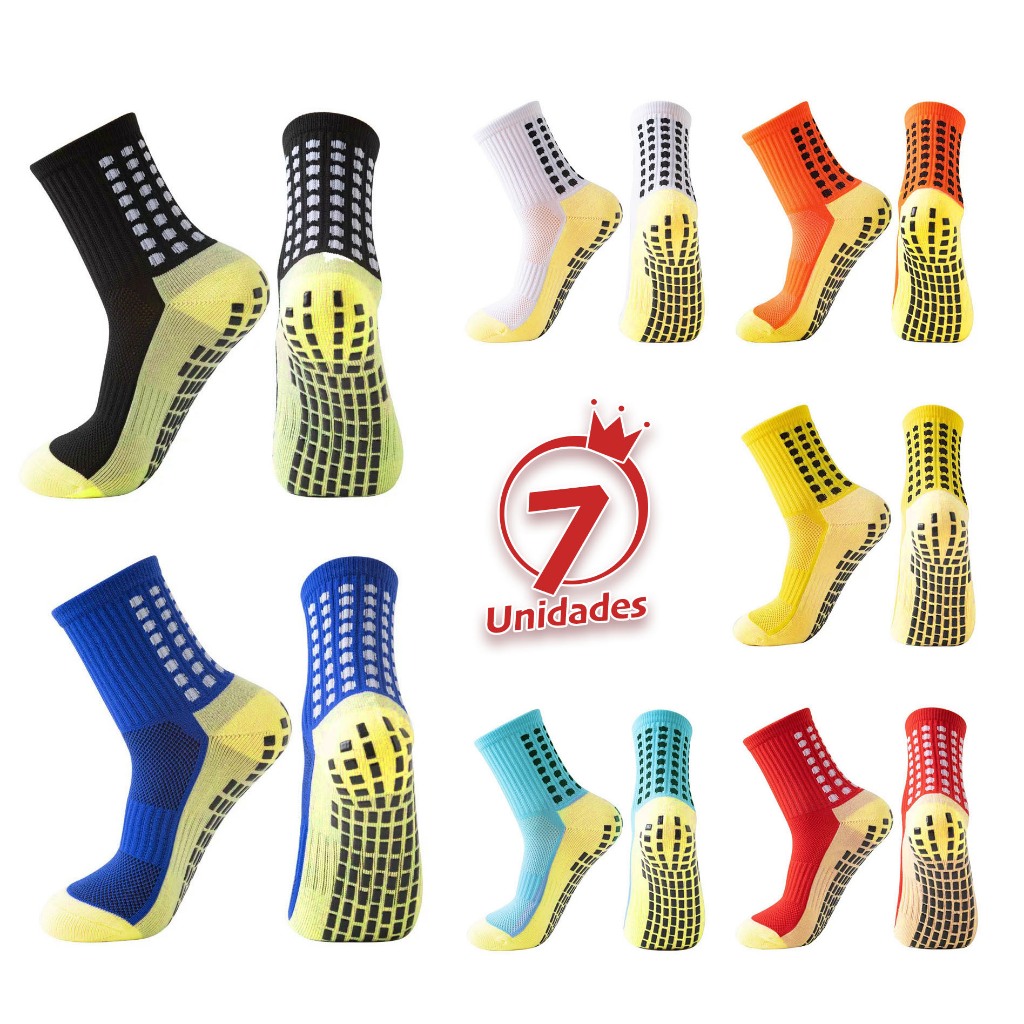Kit 7 pares Meias Antiderrapantes Esportivas Futebol fitness