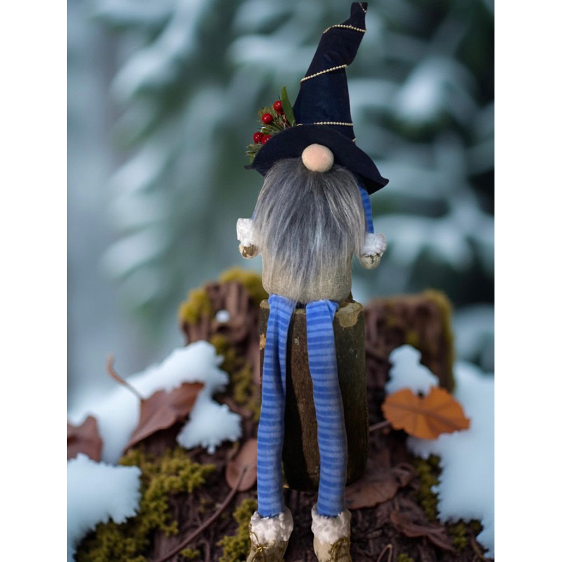 Gnomo Duende Natalino Artesanal 80cm com Toco de Madeira Rústica Decoração Presente Natal 2026 decoração mística