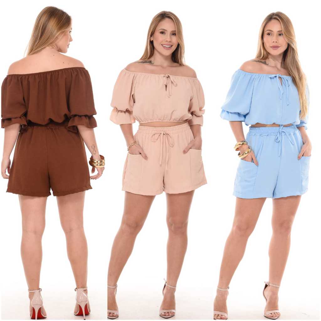 Conjunto Feminino Ciganinha com Short Moda Verão Casual 2025 em Oferta na Shopee