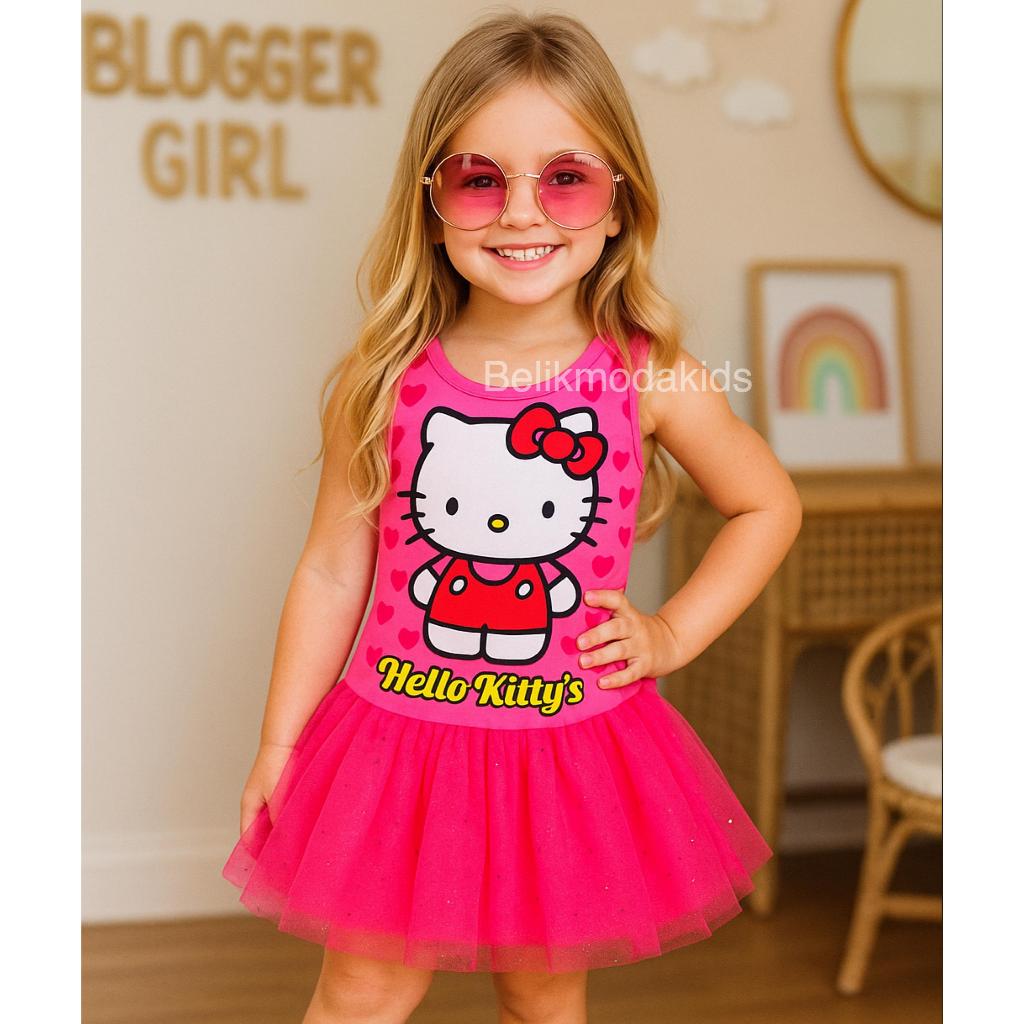Kit Conjunto Infantil Body Hello Kitty + Saia Tule Com Glitter Carnaval Maio Halloween Festa Bailarina Menina 2 a 8 Anos