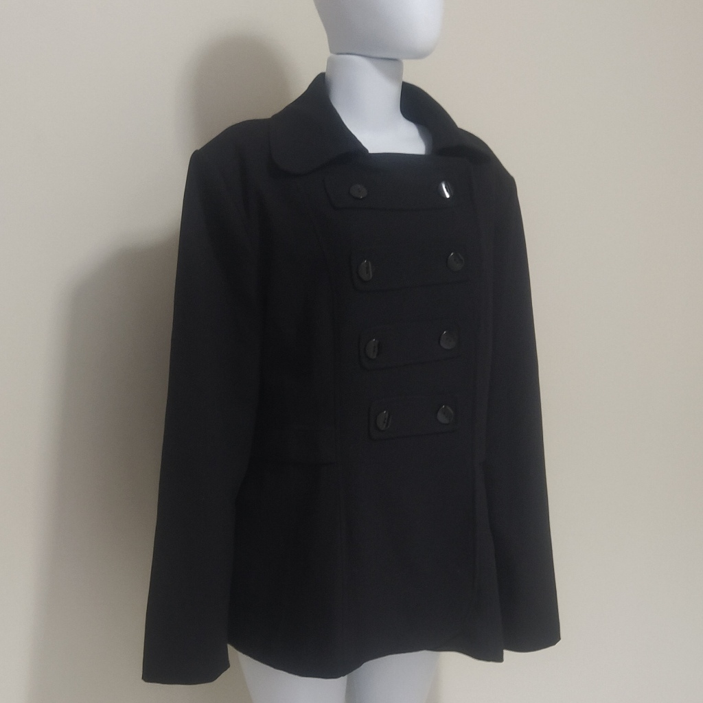 CASACO FEMININO SOCIAL (GG) BLAZER PRETO OXFORD PLUS SIZE SAGA COLLECTION INVERNO CASUAL TRABALHO BAZAR CHIC BRECHÓ LUXO