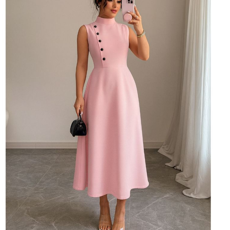 Vestido Midi Feminino Elegante Alfaiataria Sem Manga com Botões Laterais* Evangélica , Apresentações em Oferta na Shopee