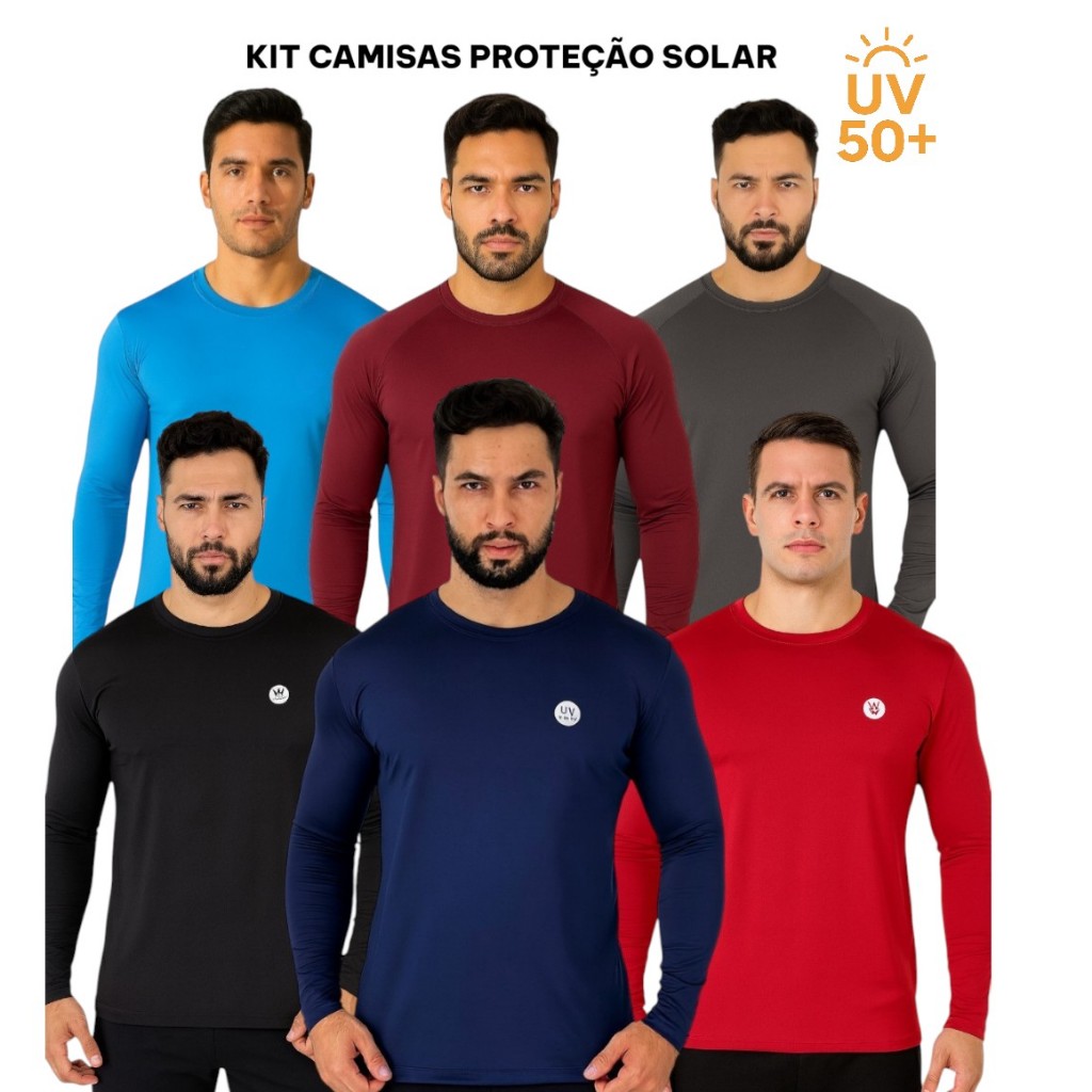 Kit Camisas Proteção Solar Térmica UV 50+ Unissex Segunda Pele Manga Longa Malha Fria Leve e Confortável