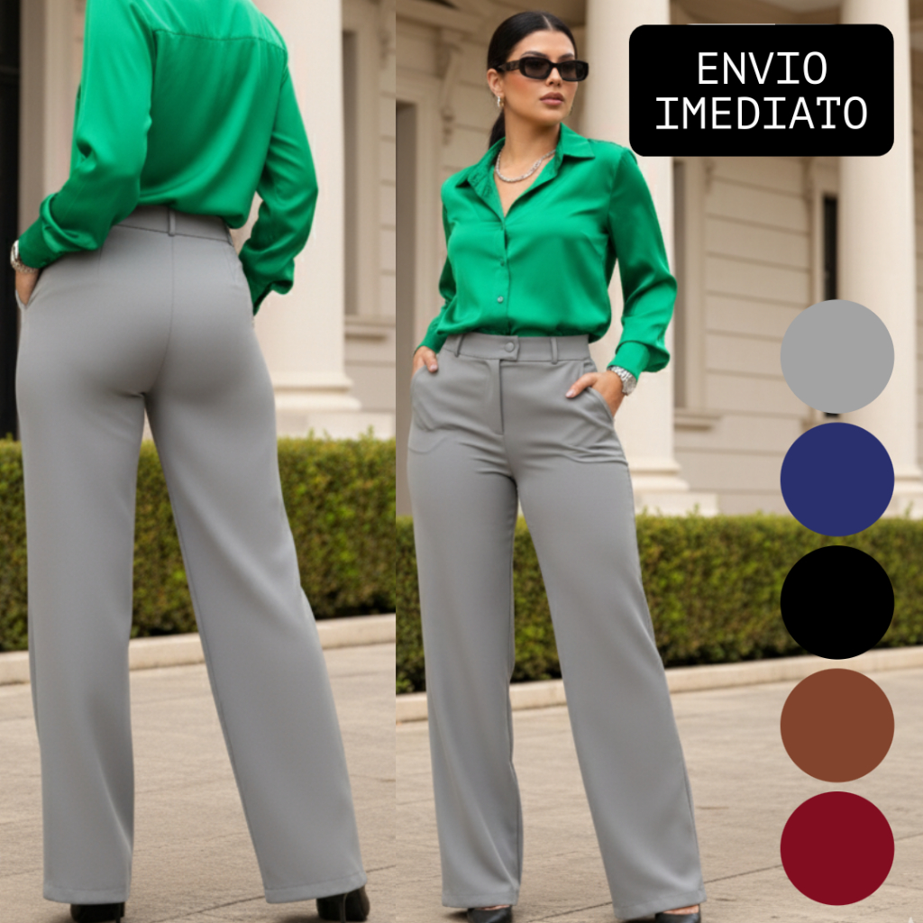 Calça Alfaiataria Flare Feminina | Pantalona Elegante com Bolso em Oferta na Shopee