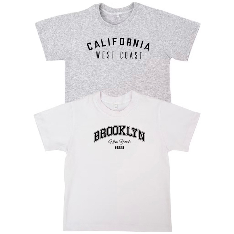 Kit 2 Camisetas Infantil Unissex  100% Algodão Premium preto 4 ao 14 Califórnia e Brooklin