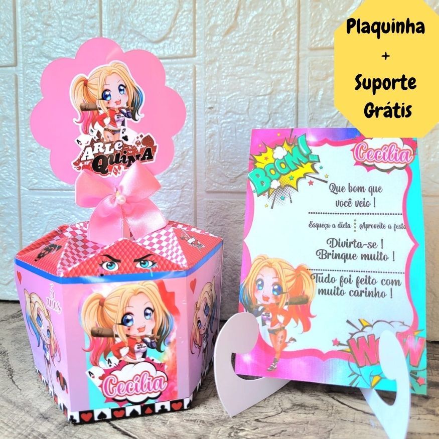 Centro de Mesa Arlequina +Plaquinha Cachepô Personalizado Arranjo Enfeite de Festa Infantil Aniversário Lembrancinha