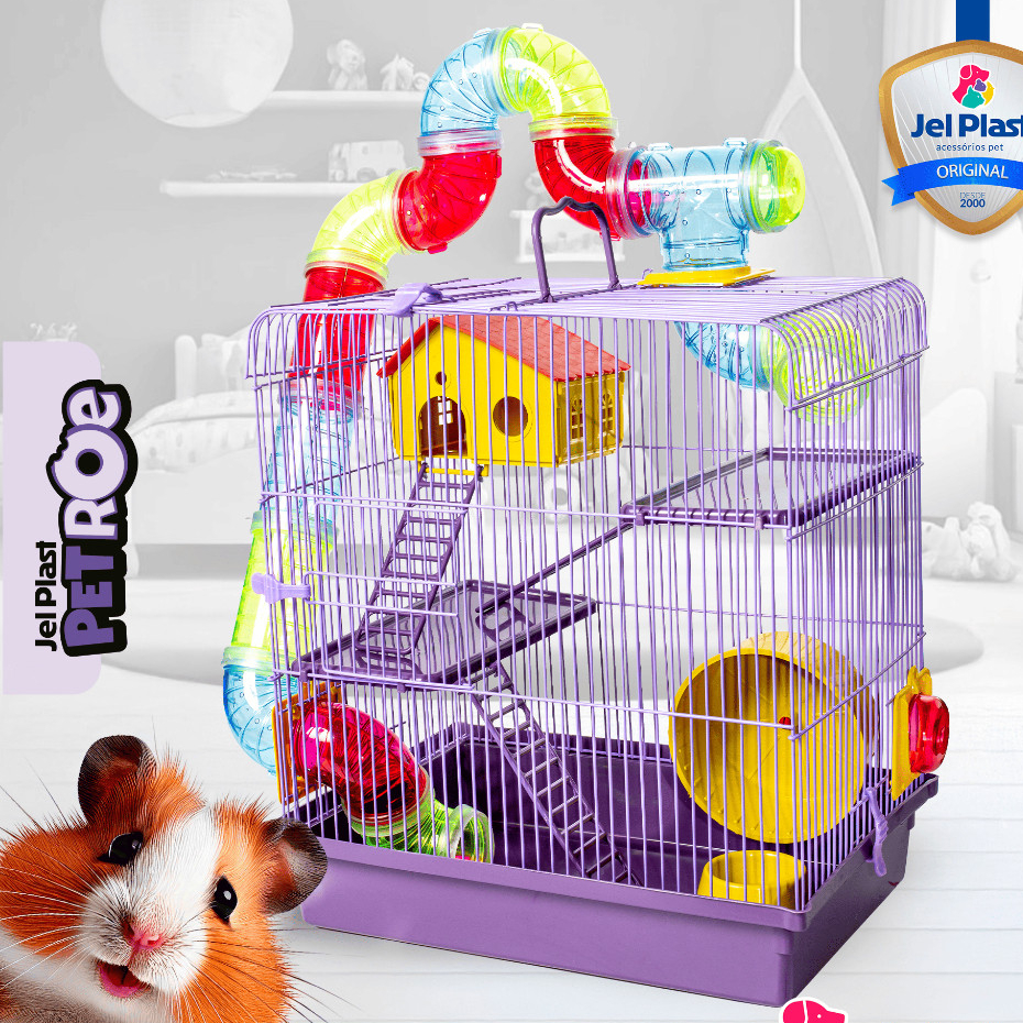 Gaiola Super Luxo 3 Andar Com Tubos Para Hamster Ramister Camundongo Chines Jel Plast em Oferta na Shopee