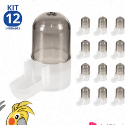 Kit 12 Bebedouro Fume Jumbo Para Pássaro Aves Jumbo Trinca Ferro Malha Larga 30ml Jel Plast