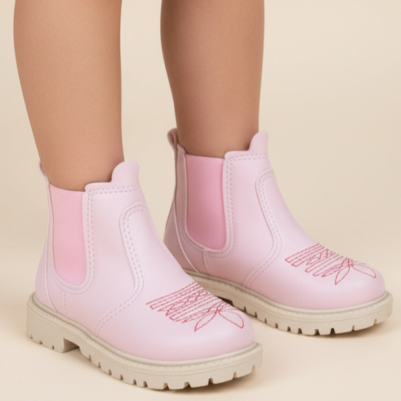 Bota Botina Infantil Menina Texana Country Bordada Calce Fácil Tratorada