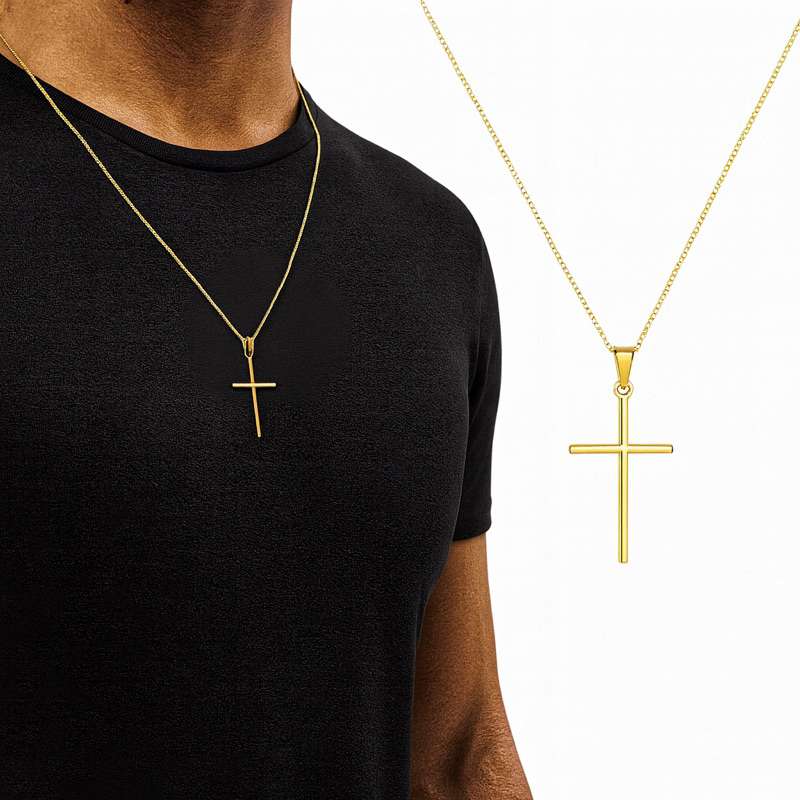 Corrente Masculina Com Pingente de Cruz Palito Banho Ouro 18k em Oferta na Shopee